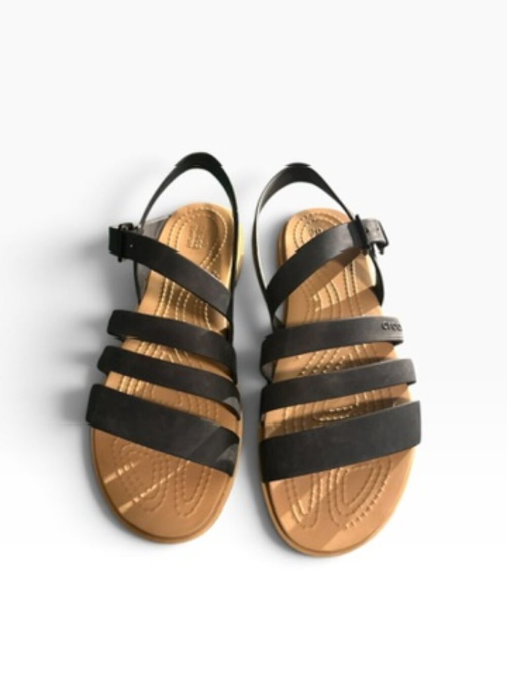Crocs Tulum Black & Tan Strappy Flat Sandals Women’s Size 6
